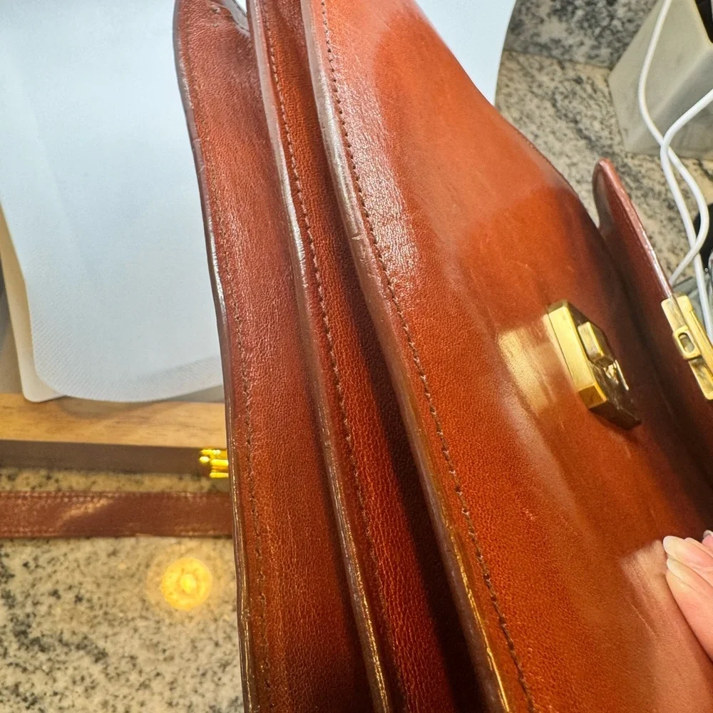 Bally Cognac Leather Document Bag with Gold Lock